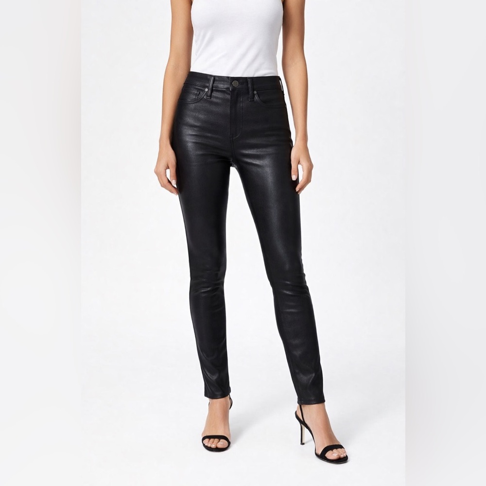 PAIGE Faux Leather Skinny Pants Women’s 25 Black High Rise Coated Stretch